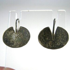 Ed Levin Sterling Silver 925 Lily Pad Shaped Drop Earring Modernist Hand Crafted